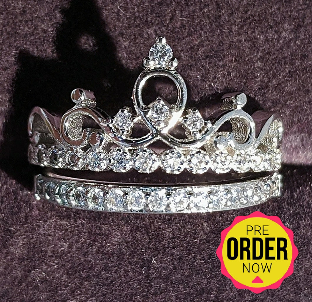 925 Sterling Silver Crown Ring Set