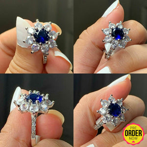 Sterling Silver Blue Flower Ring